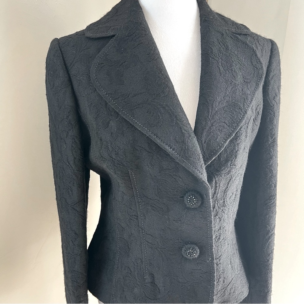 Ann Taylor wool brocade damask print black tailored blazer like new size 6